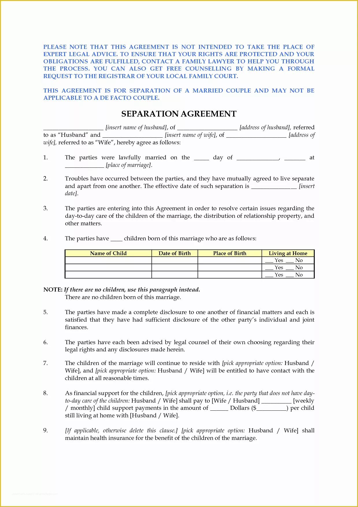 Free Separation Agreement Template Of Best S Of Free Marital Separation Agreement forms