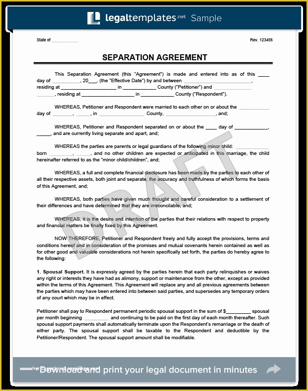 Free Separation Agreement Template Of Marriage Separation Agreement form