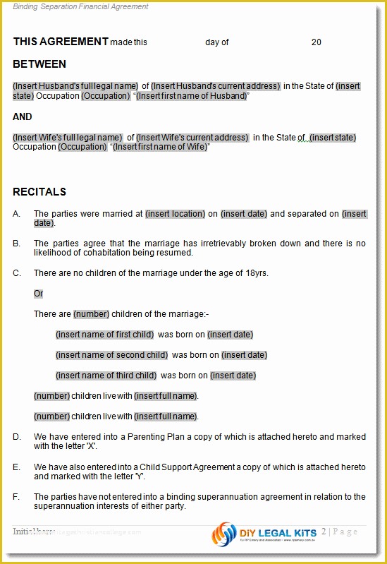 Free Separation Agreement Template Of Separation Agreement Template for Married Couple Australia