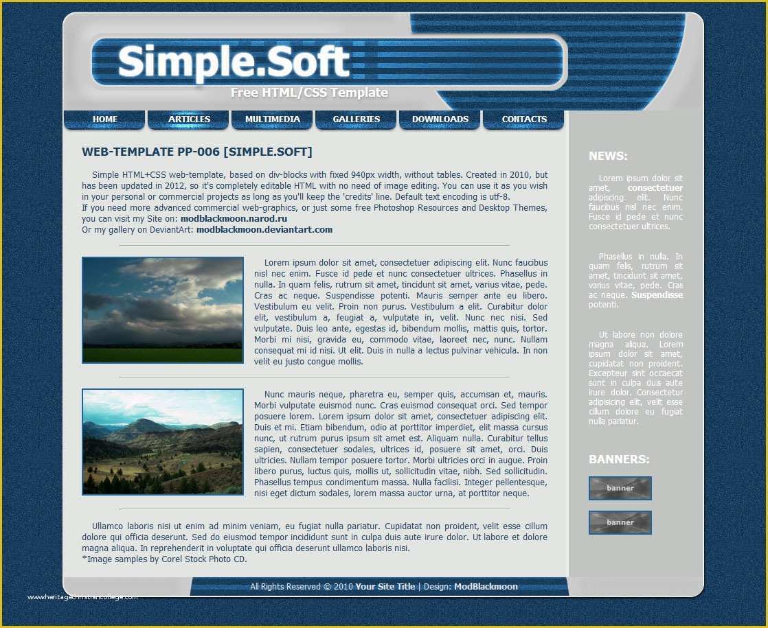 Free Simple HTML Templates Of Modblackmoon
