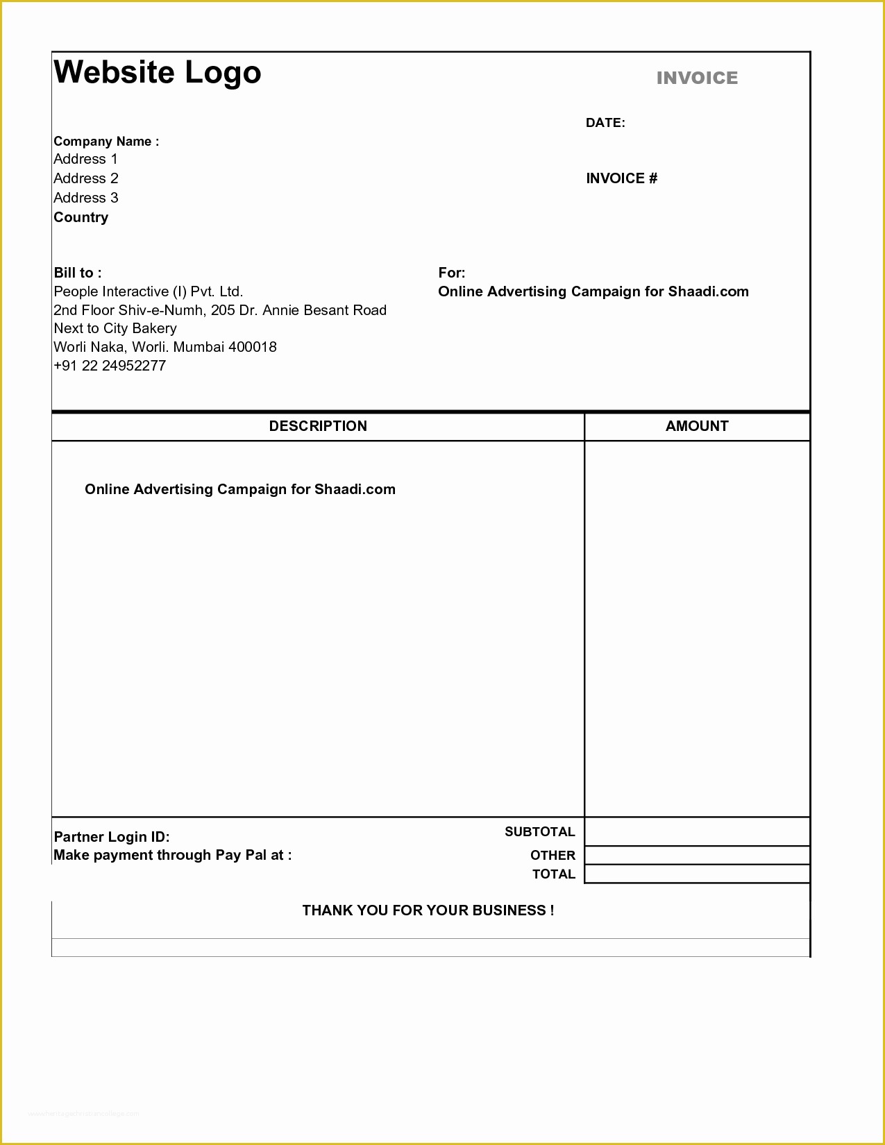 Free Simple HTML Templates Of Simple Invoice Template Pdf