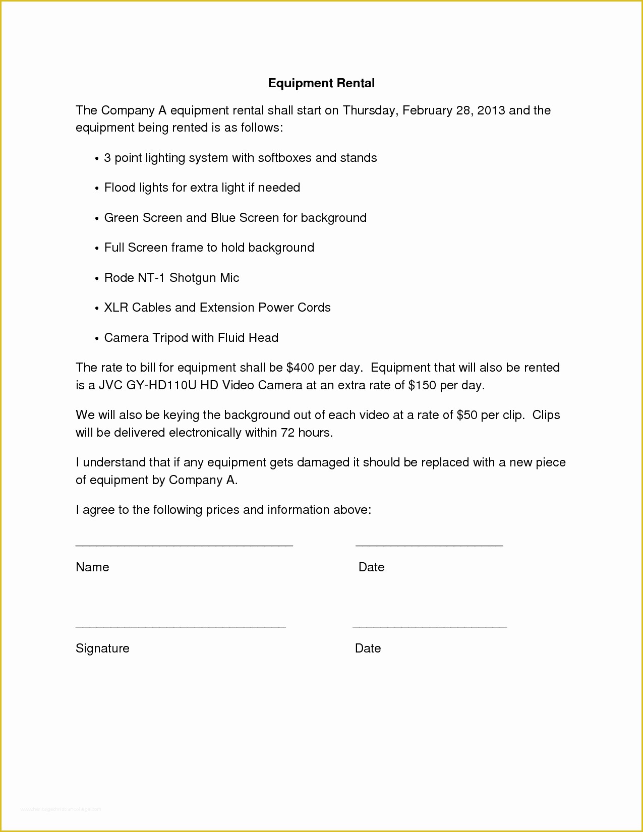 Free Simple Rental Agreement Template Of 10 Best Of Equipment Rental Agreement Template Free