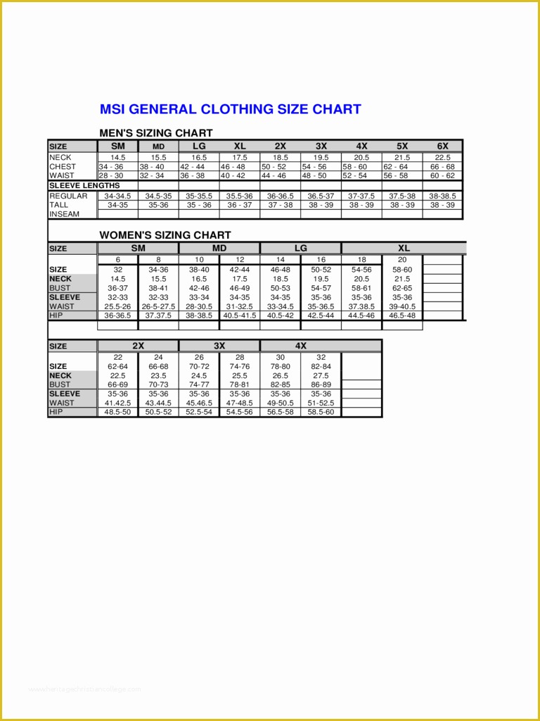 Free Size Chart Template Of Clothing Size Chart 6 Free Templates In Pdf Word Excel