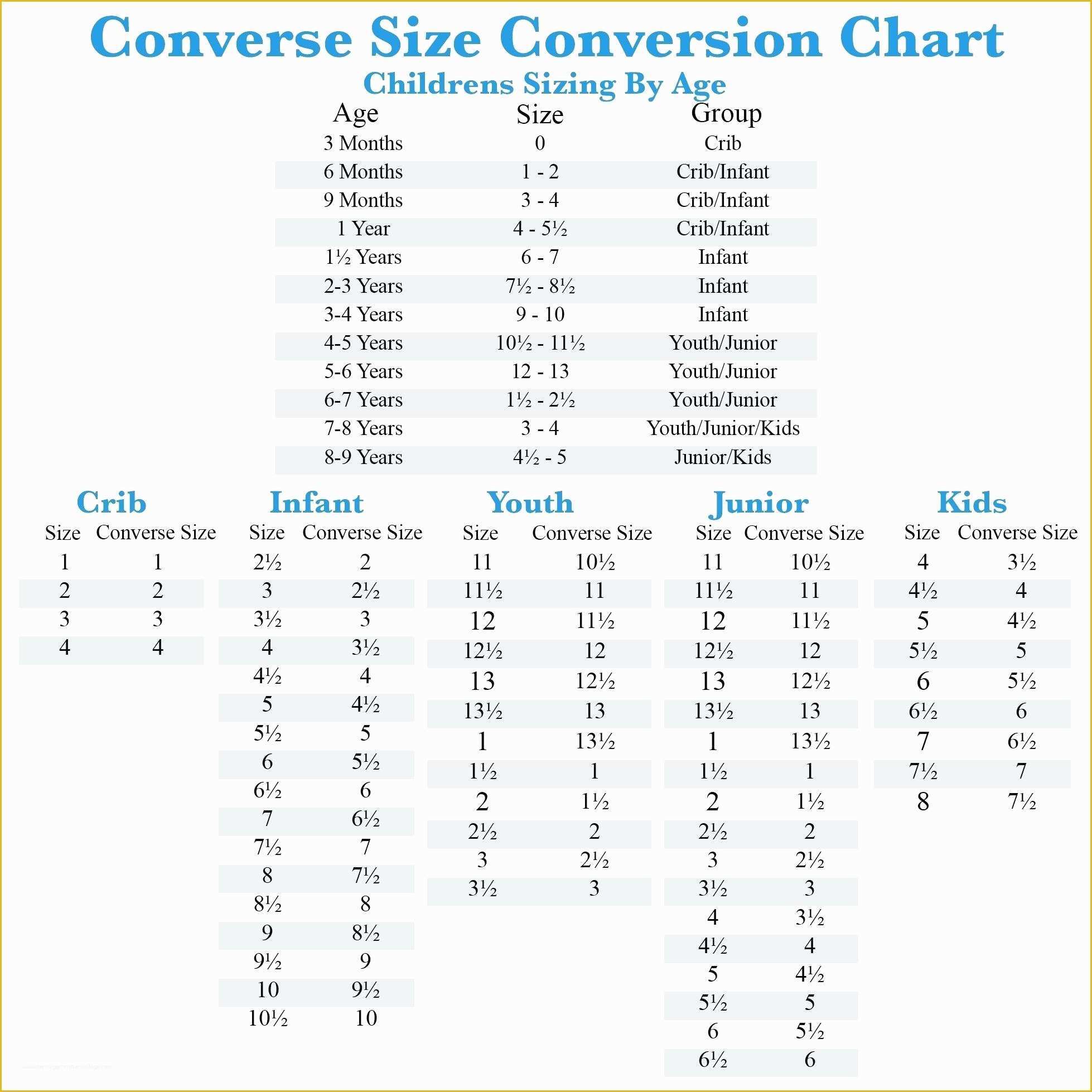 Free Size Chart Template Of Converse Shoe Template