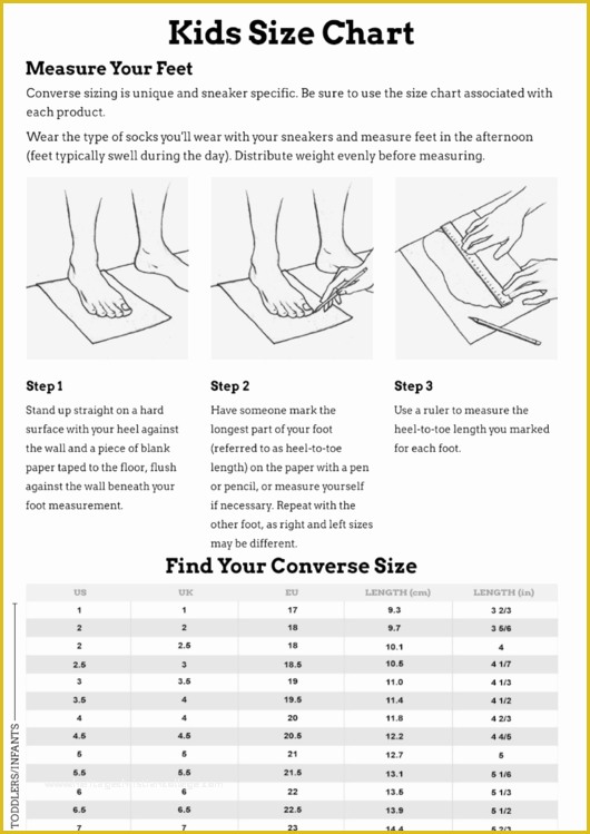 Free Size Chart Template Of Kids Converse Shoe Size Chart Printable Pdf