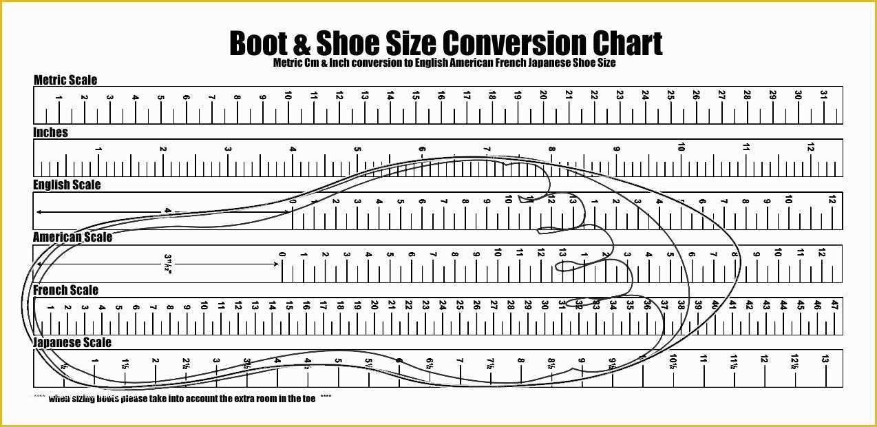 Free Size Chart Template Of Printable Foot Size Chart