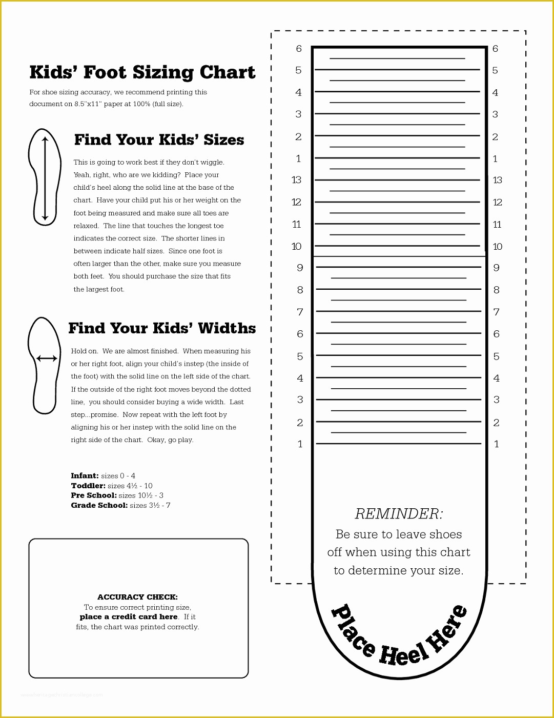 Free Size Chart Template Of Printable Shoe Size Chart