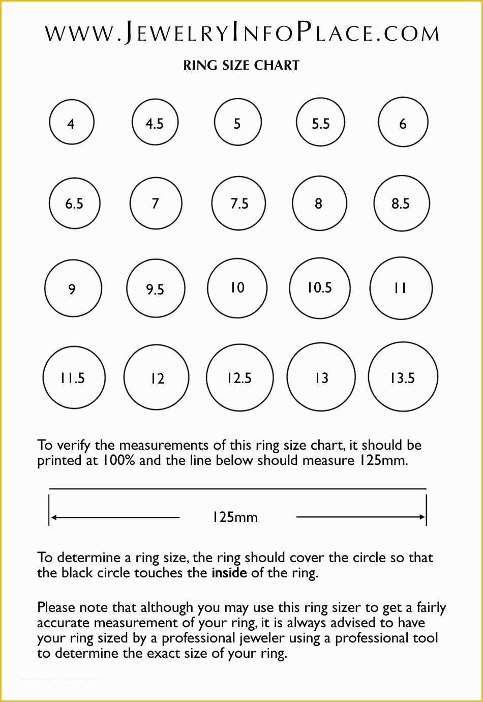 Free Size Chart Template Of Ring Size Printable