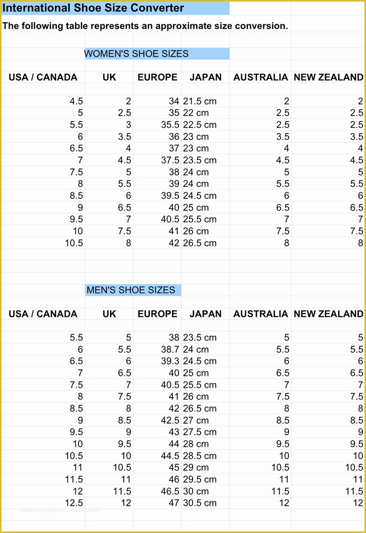 Free Size Chart Template Of Shoe Size Chart Template Free Download