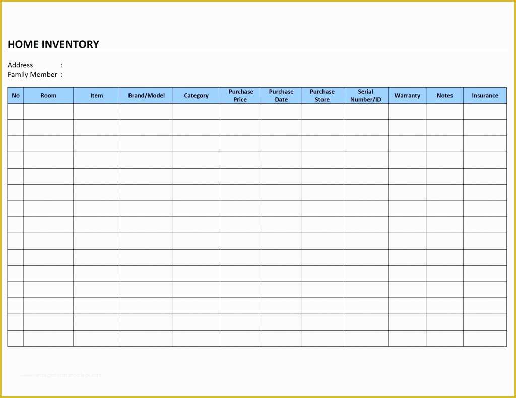 Free Spreadsheet Template Of Free Printable Home Household Inventory List Spreadsheet
