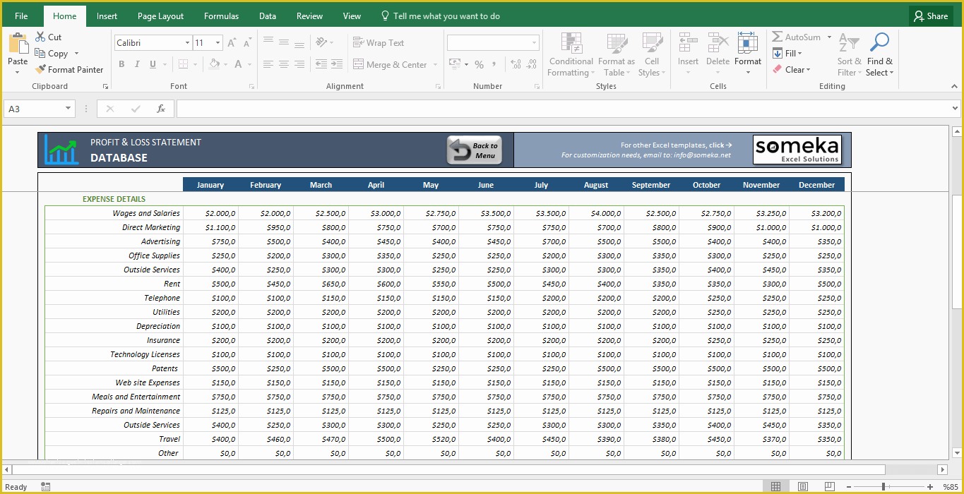 Free Spreadsheet Template Of Profit and Loss Statement Template Free Excel Spreadsheet