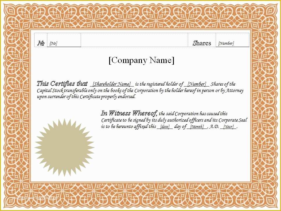 Free Stock Certificate Template Microsoft Word Of formatted Stock Certificate Templates