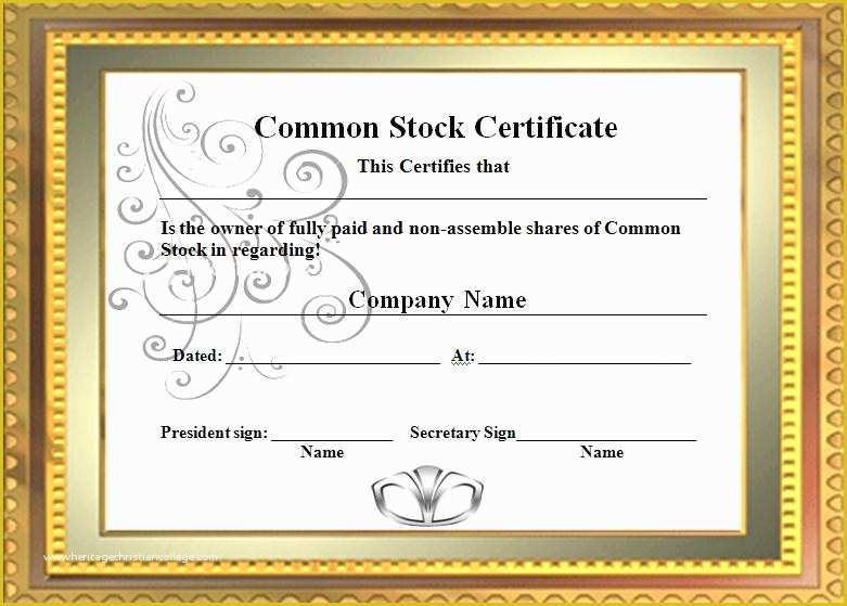 Free Stock Certificate Template Microsoft Word Of Stock Certificate Designs