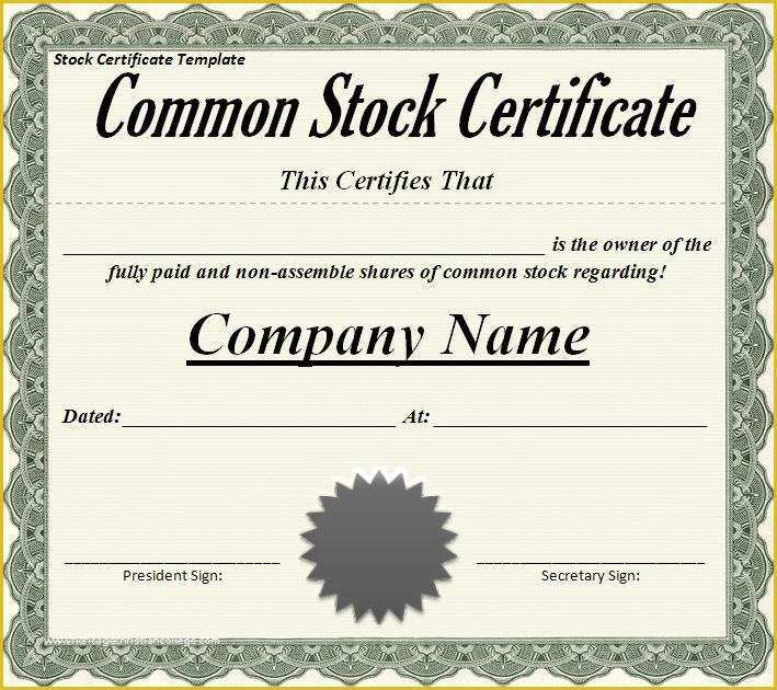 Free Stock Certificate Template Microsoft Word Of Stock Certificate Template