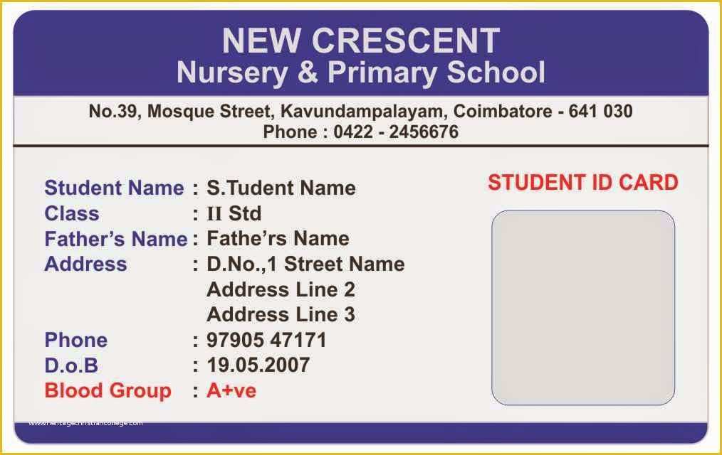 Free Student Id Card Template Of Id Card Coimbatore Ph Elementary School