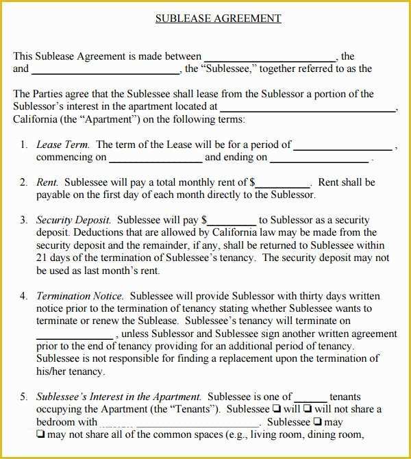 Free Sublease Agreement Template Of 23 Sample Free Sublease Agreement Templates to Download