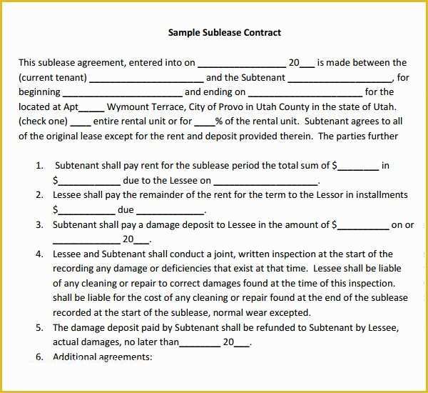 Free Sublease Agreement Template Of 23 Sample Free Sublease Agreement Templates to Download