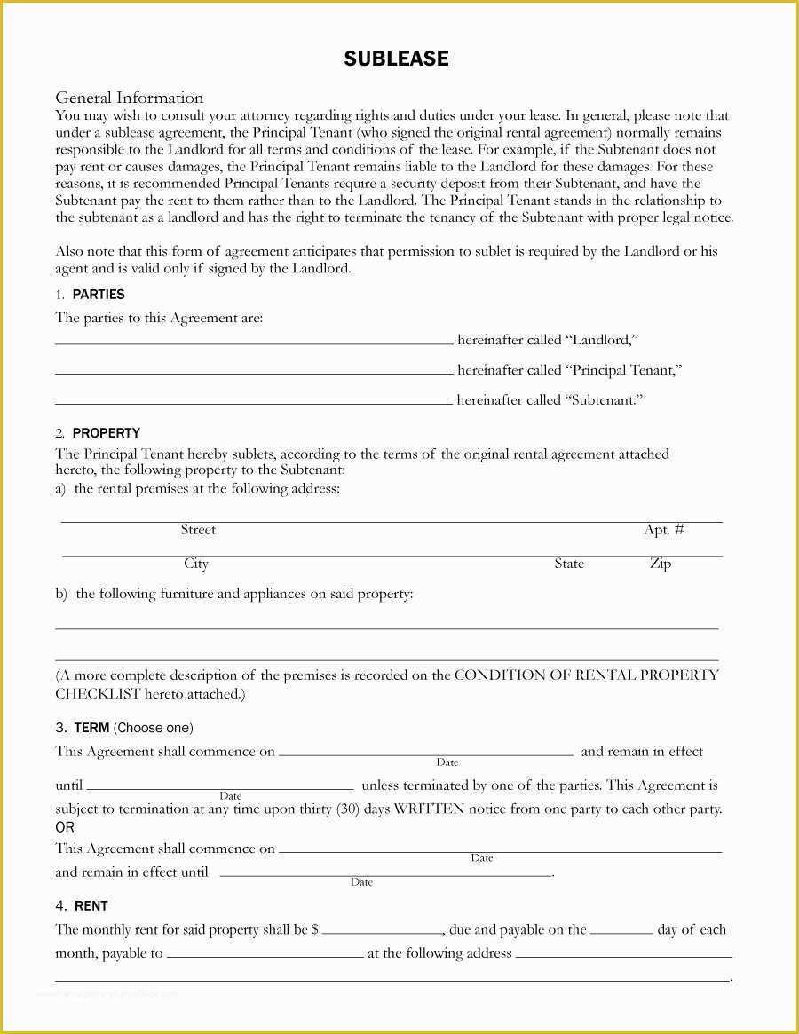 Free Sublease Agreement Template Of 40 Professional Sublease Agreement Templates & forms