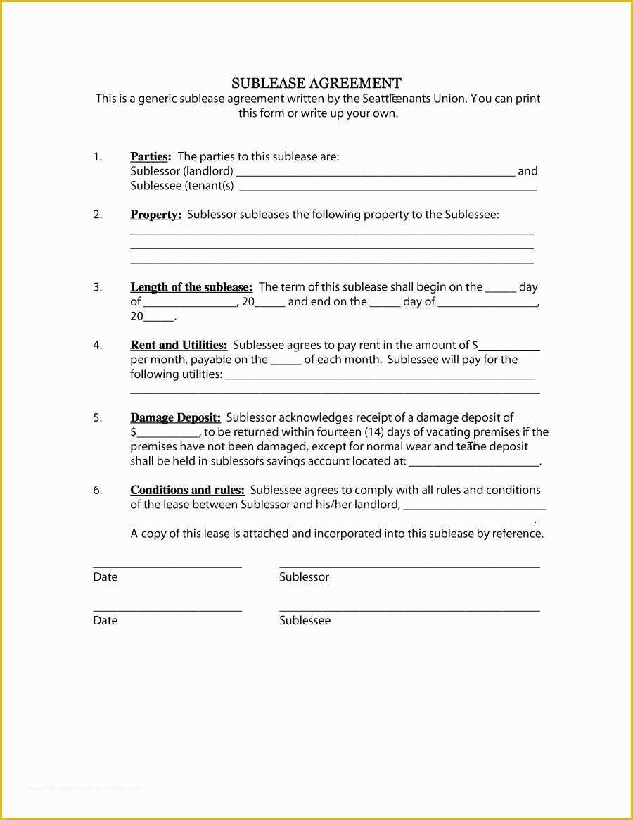 Free Sublease Agreement Template Of 40 Professional Sublease Agreement Templates & forms