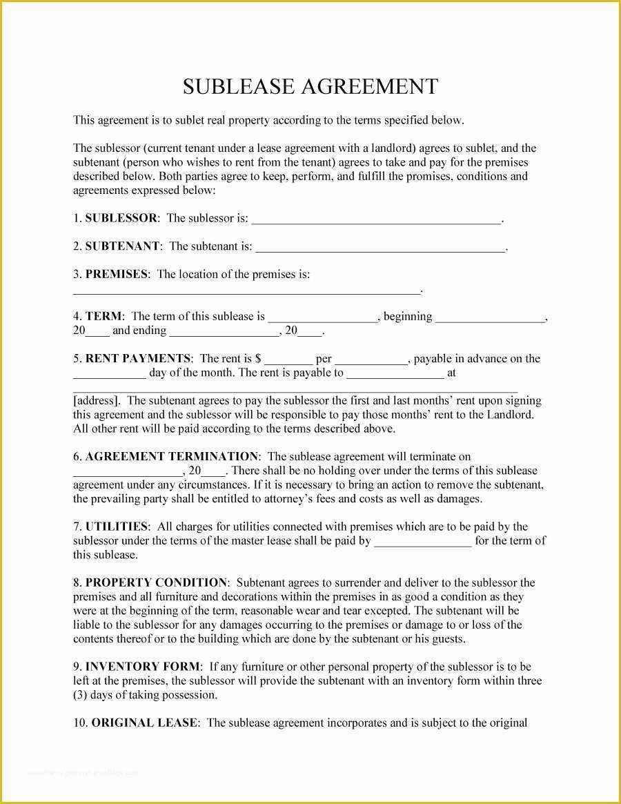 Free Sublease Agreement Template Of 40 Professional Sublease Agreement Templates & forms