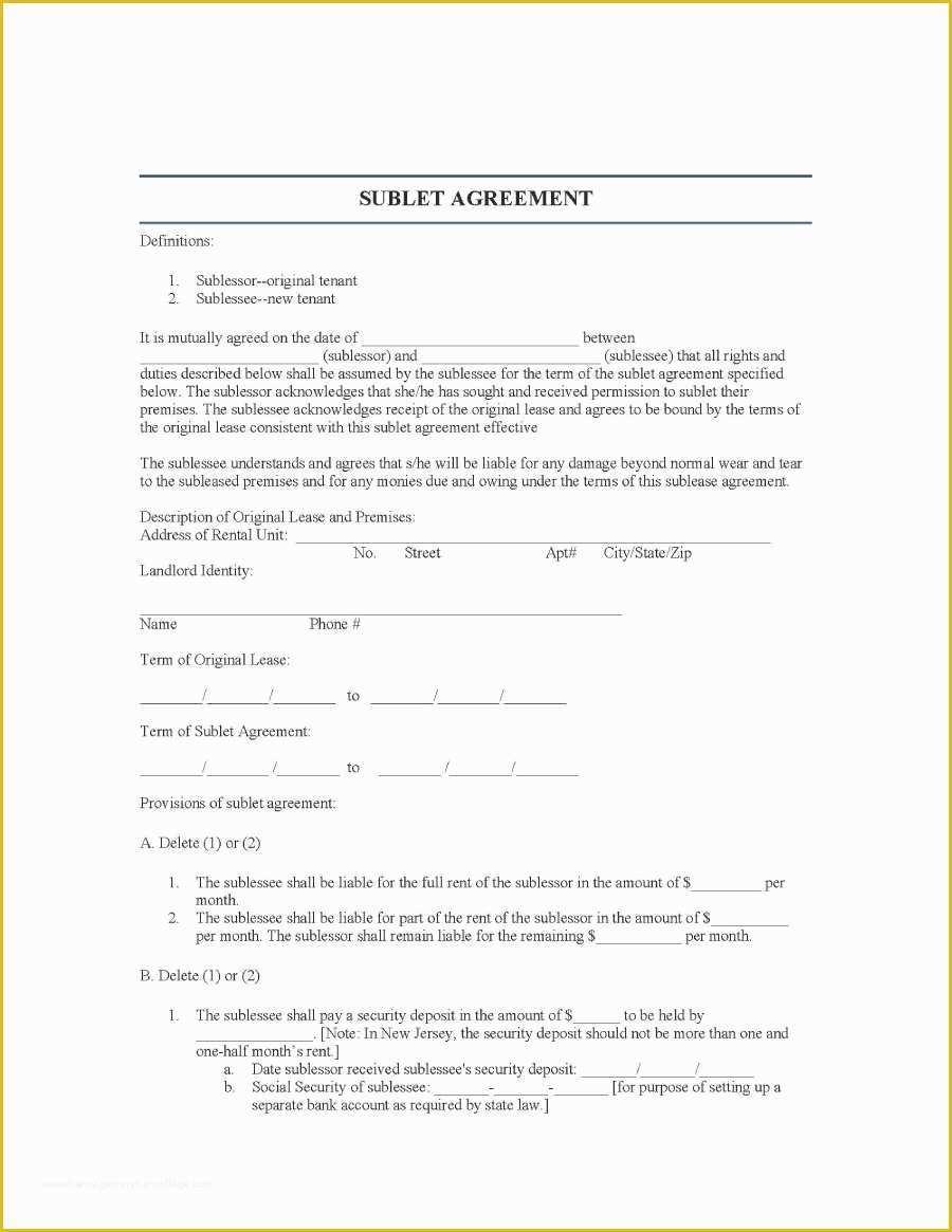 Free Sublease Agreement Template Of 40 Professional Sublease Agreement Templates & forms