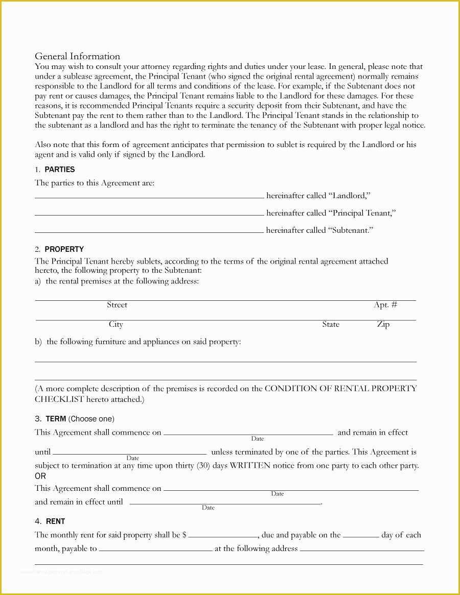 Free Sublease Agreement Template Of 40 Professional Sublease Agreement Templates &amp; forms