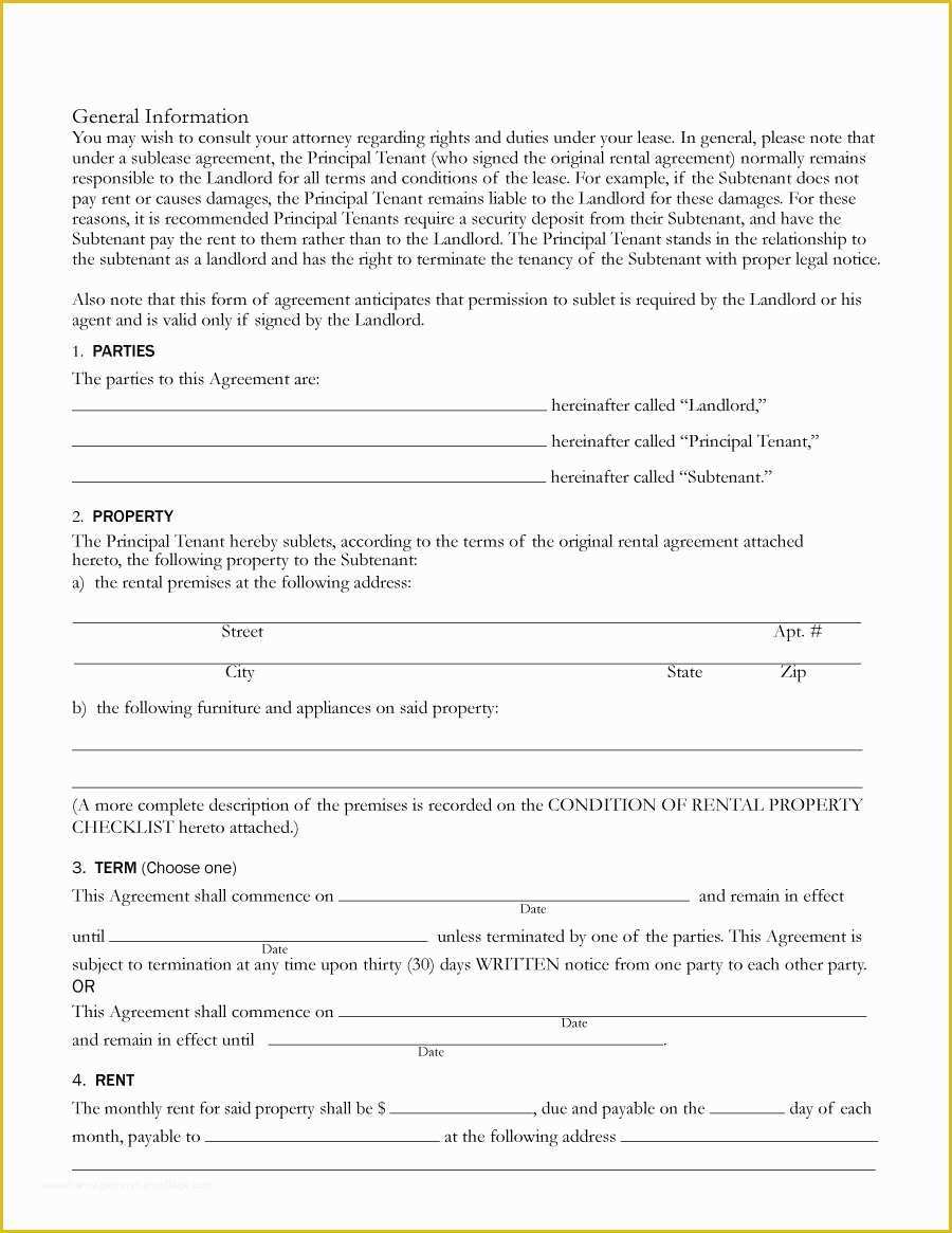 Free Sublease Agreement Template Of 40 Professional Sublease Agreement Templates & forms