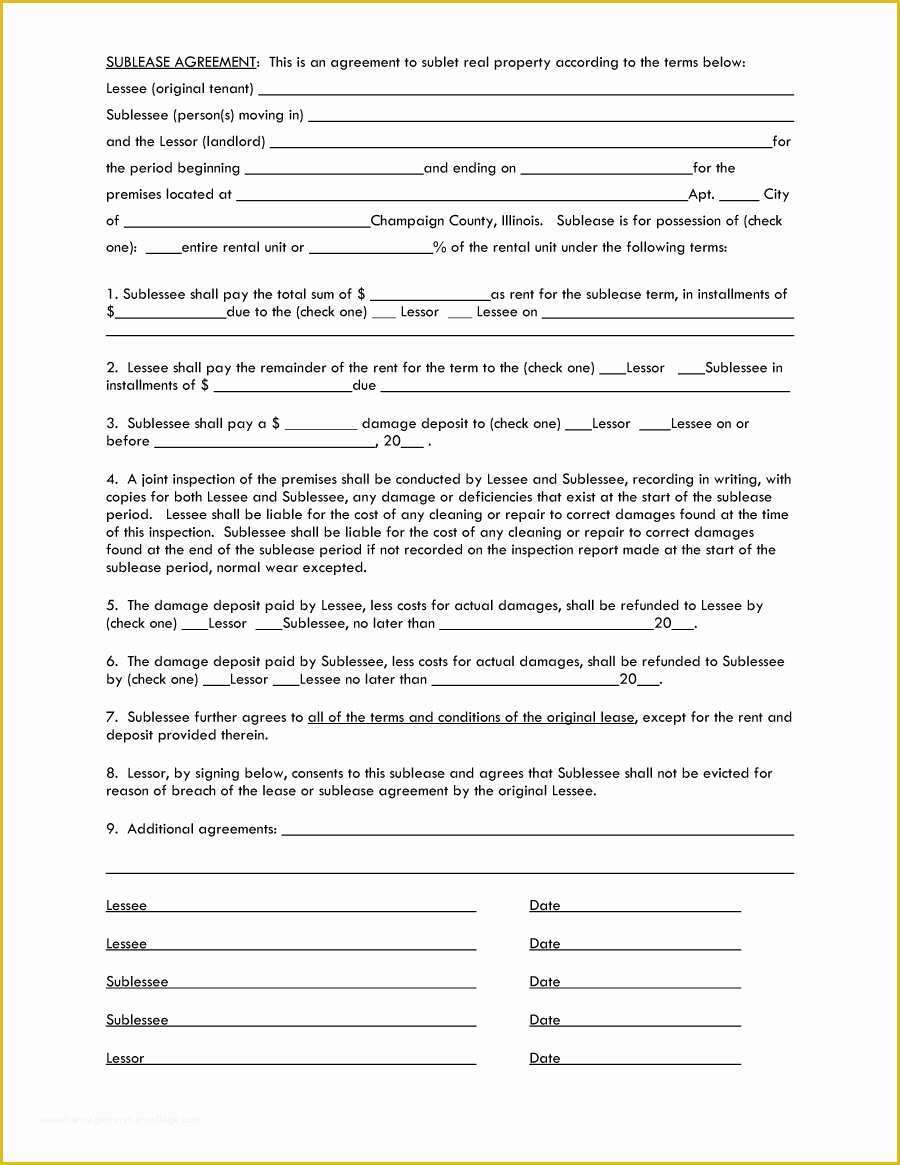 Free Sublease Agreement Template Of 40 Professional Sublease Agreement Templates & forms