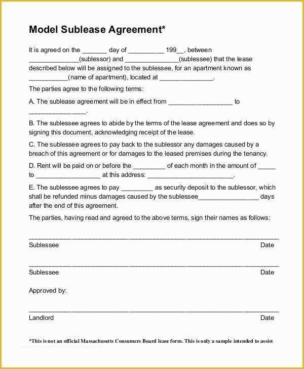 Free Sublease Agreement Template Of 8 Sample Sublease Agreements