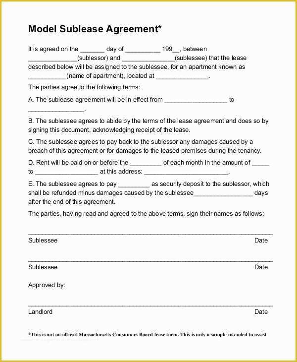 Free Sublease Agreement Template Of 8 Sample Sublease Agreements