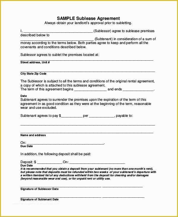 Free Sublease Agreement Template Of 8 Sample Sublease Agreements