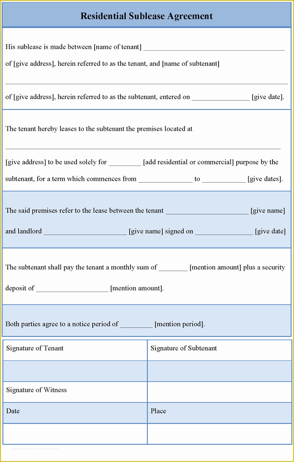 Free Sublease Agreement Template Of Agreement Template for Residential Sublease Example Of