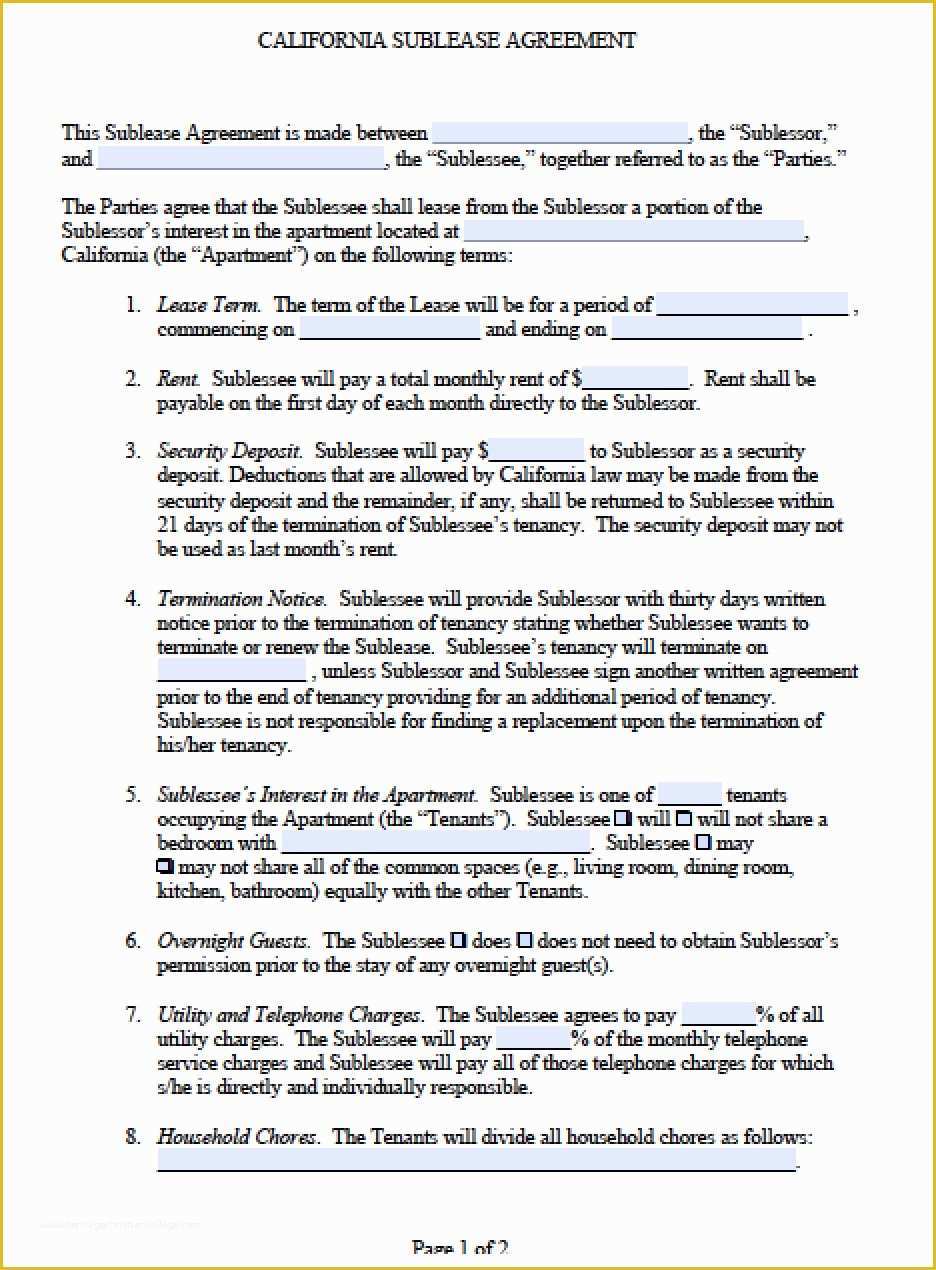 Free Sublease Agreement Template Of Free California Sub Lease Agreement Pdf