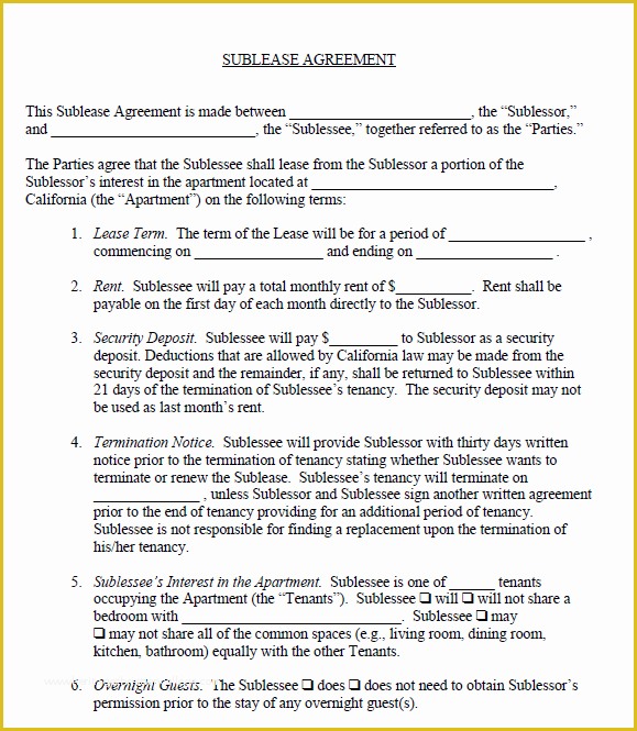 Free Sublease Agreement Template Of Free Printable Sublease Agreement Printable Agreements