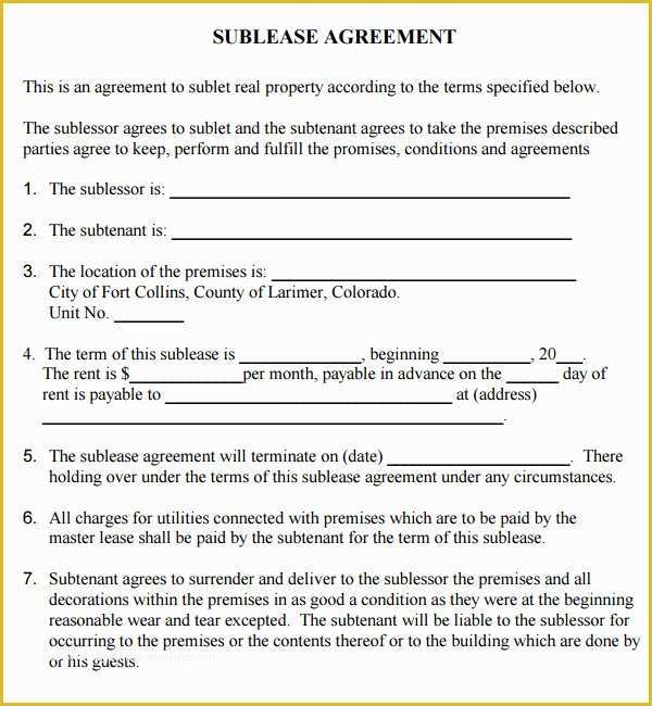 Free Sublease Agreement Template Of Mercial Lease Agreement 7 Free Download for Pdf