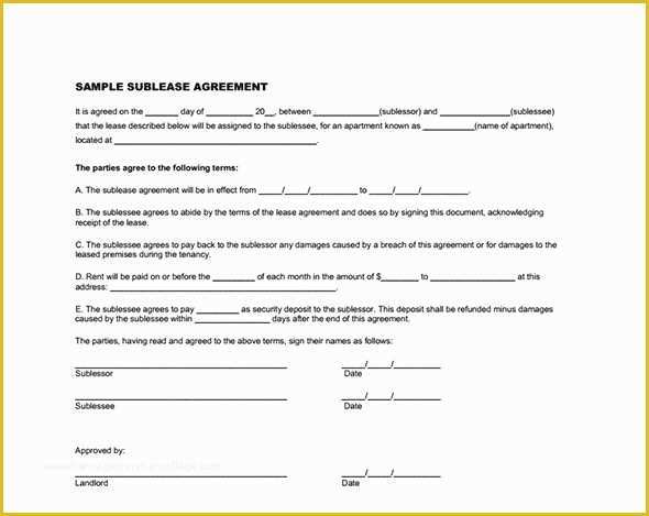Free Sublease Agreement Template Of Printable Sample Sublease Agreement Template form