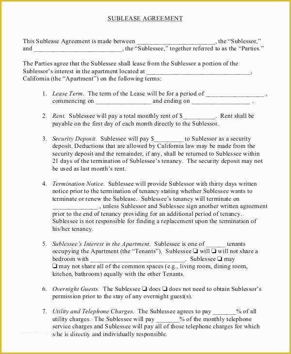 Free Sublease Agreement Template Of Sublease Agreement Template 10 Free Word Pdf Documents