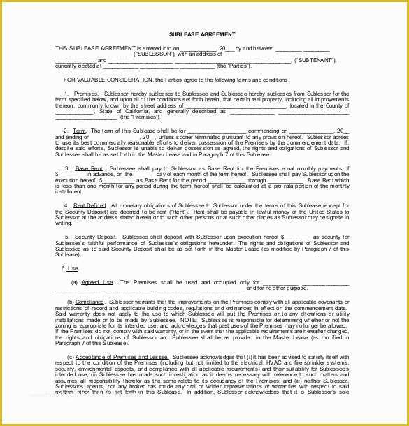Free Sublease Agreement Template Of Sublease Agreement Template – 15 Free Word Pdf Document