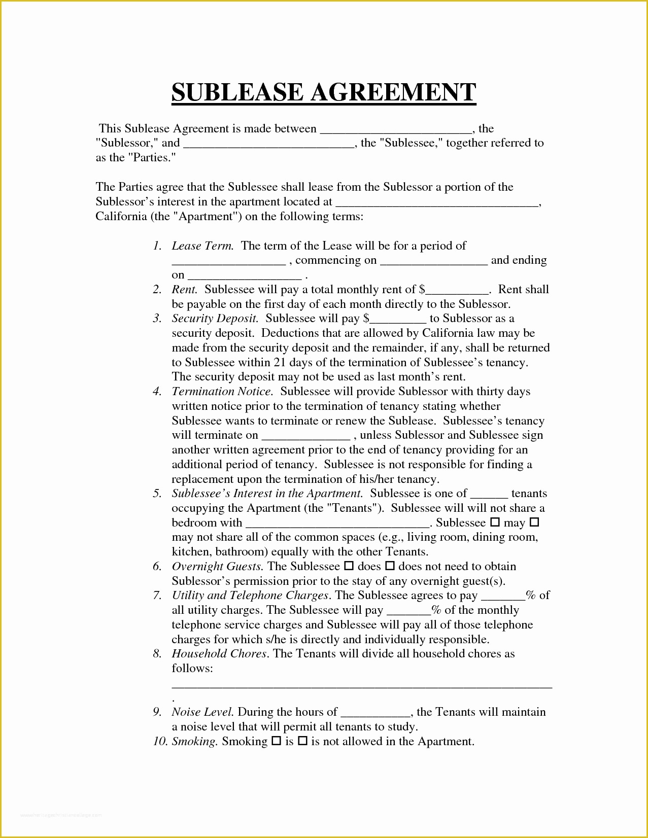 Free Sublease Agreement Template Of Sublease Agreement Template Free Portablegasgrillweber