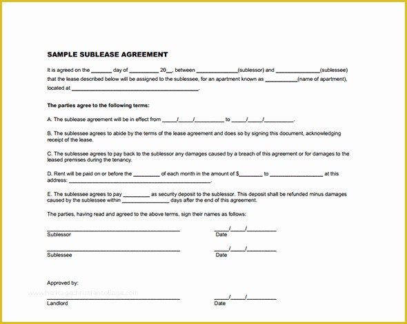 Free Sublease Agreement Template Of Sublease Agreement Template