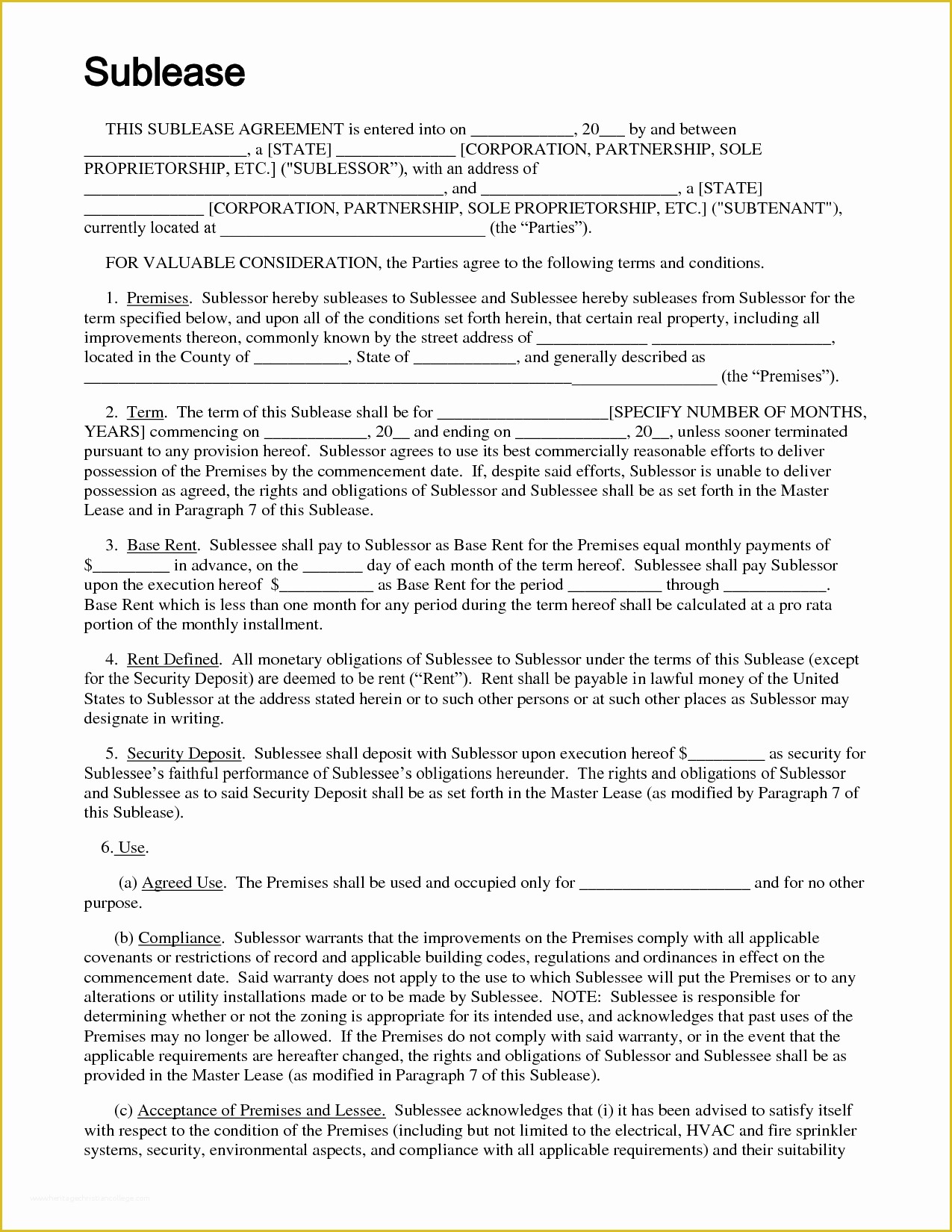 Free Sublease Agreement Template Of Sublease Agreement Template