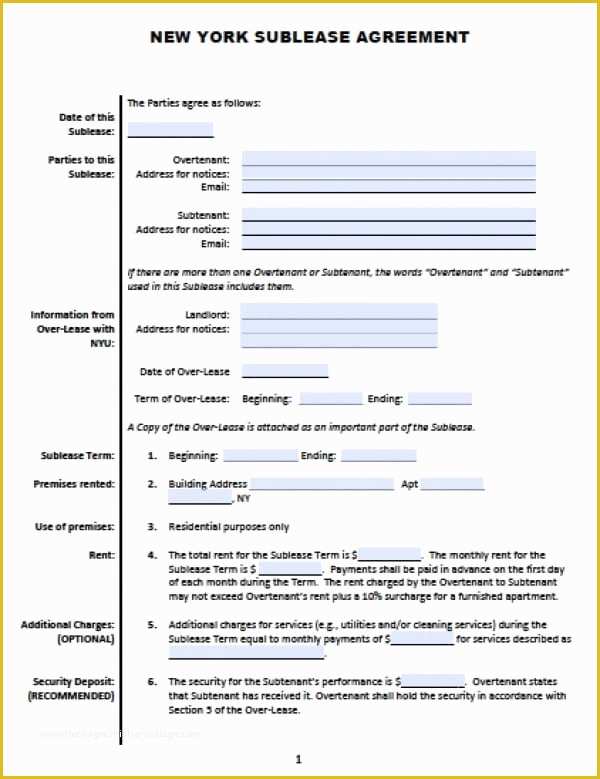Free Sublease Agreement Template Of Sublet Agreement Template
