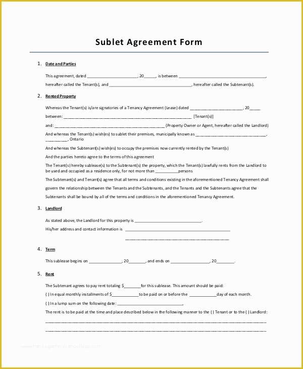 Free Sublet Lease Agreement Template Of 20 Free Lease Agreement Templates Word Pdf