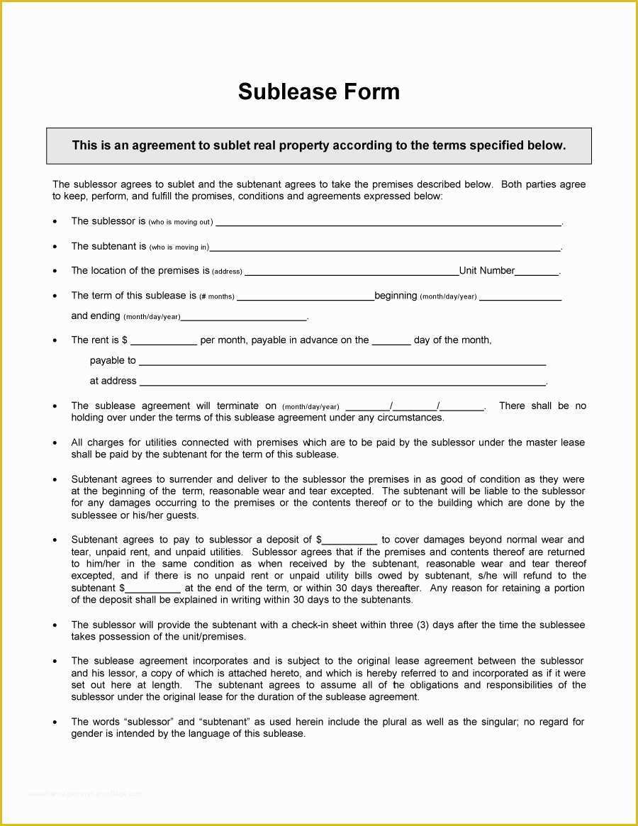 Free Sublet Lease Agreement Template Of 40 Professional Sublease Agreement Templates &amp; forms