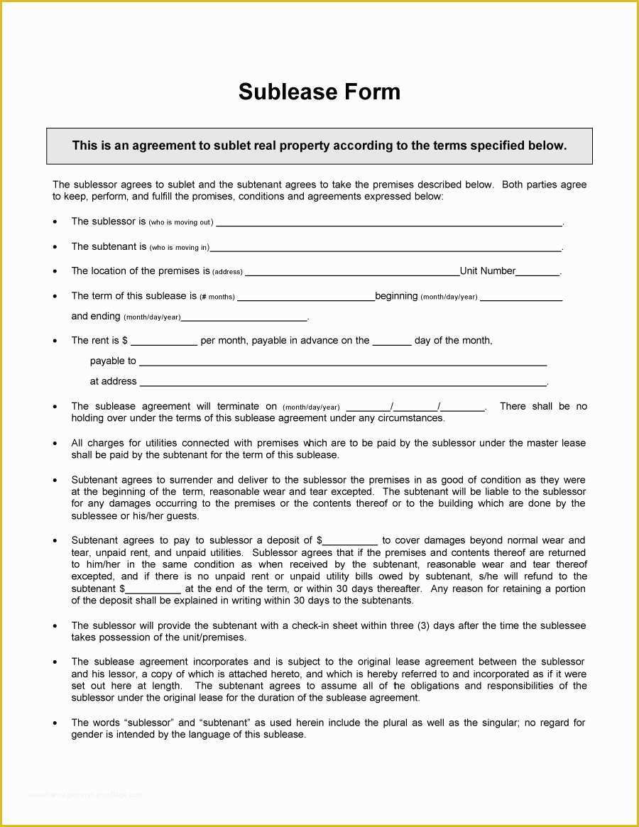 Free Sublet Lease Agreement Template Of 40 Professional Sublease Agreement Templates & forms