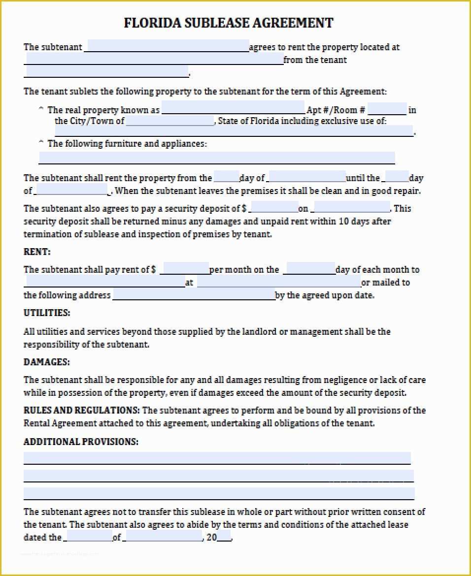 Free Sublet Lease Agreement Template Of Agreement Free Sublease Agreement form Sublease