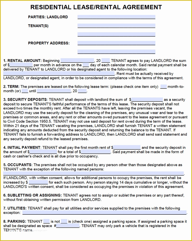 Free Sublet Lease Agreement Template Of Free California Standard Residential Lease Agreement