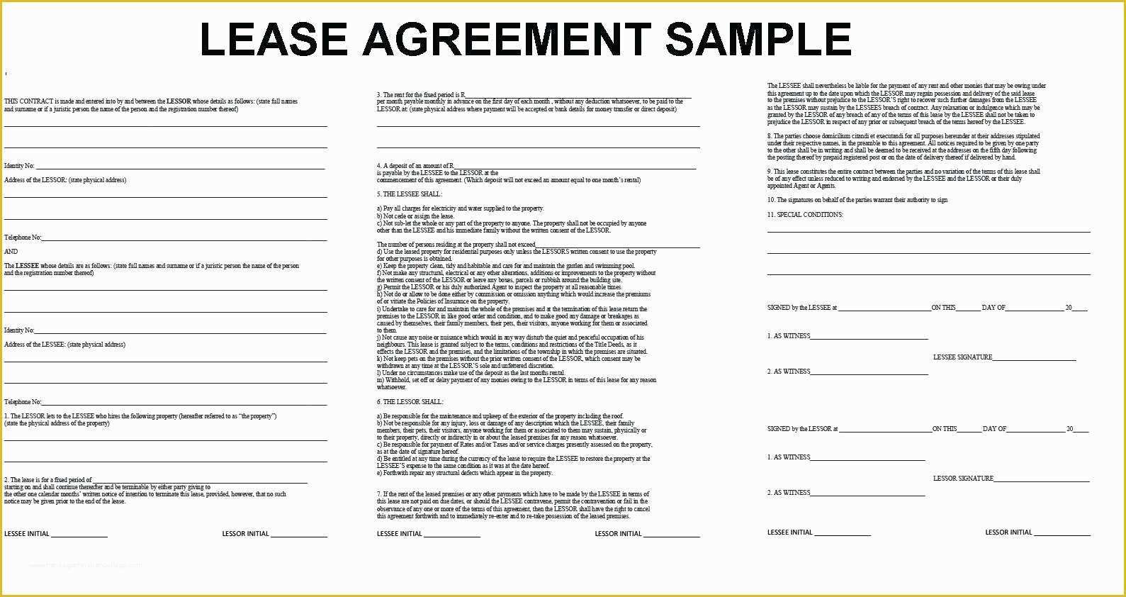 Free Sublet Lease Agreement Template Of Template Equipment Lease Agreement Template
