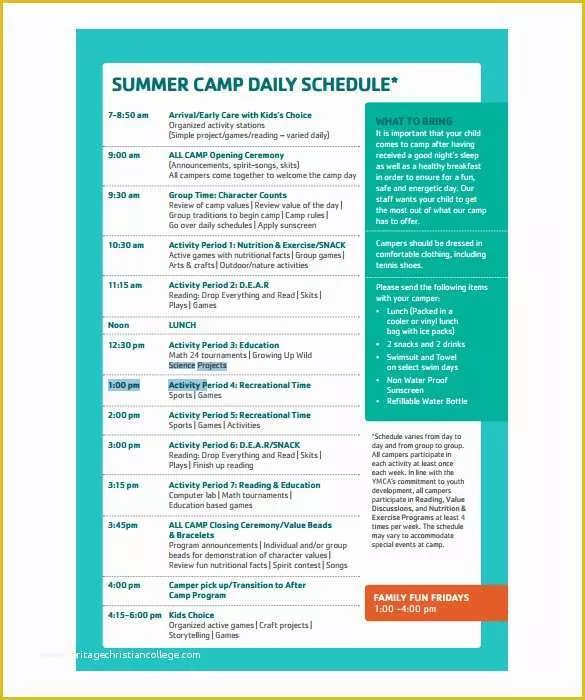Free Summer Camp Schedule Template Of 13 Camp Schedule Templates Pdf Doc