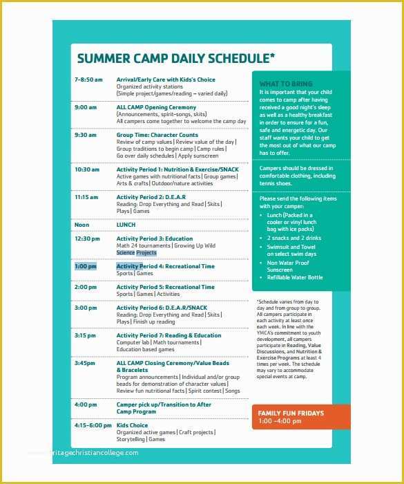 Free Summer Camp Schedule Template Of 13 Camp Schedule Templates Pdf